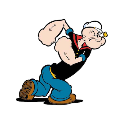 Color drawing of Popeye on his way to take care of business.